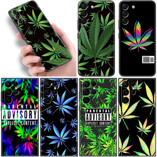 Trippy Weed 420 Phone Case For Samsung Galaxy S22 S21 Ultra S20 FE S8 S9 S10E S10 Plus S10 Lite M23 5G Black Soft Cover